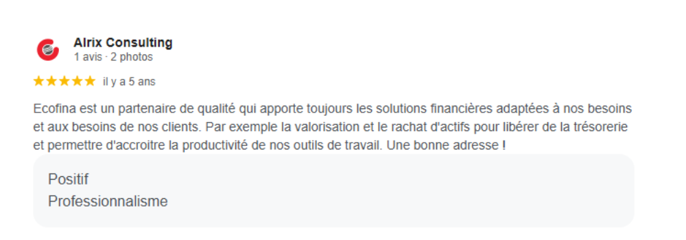 Avis Client Ecofina 5
